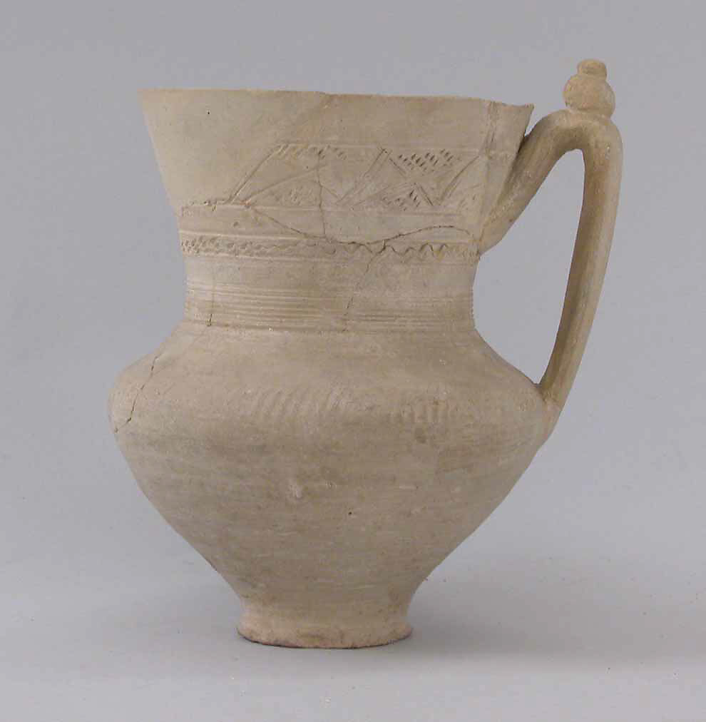 Jug, Earthenware; slip covered and incised, unglazed 