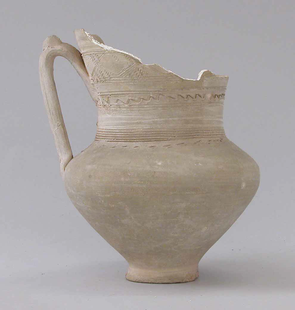 Jug, Earthenware; slip covered and incised, unglazed 