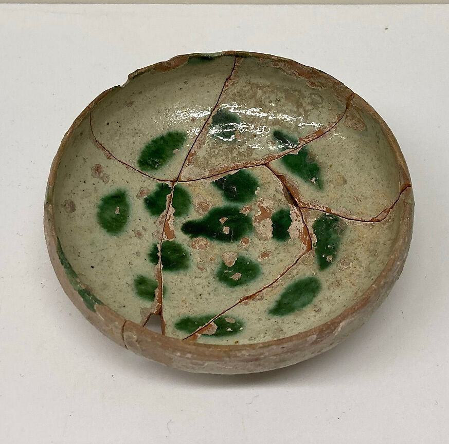 Bowl, Earthenware; white slip with polychrome slip decoration under transparent greenish glaze