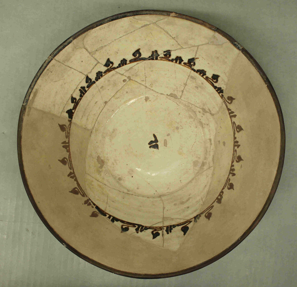 Bowl with Black and White Decoration, Earthenware; white slip with black slip decoration under transparent glaze