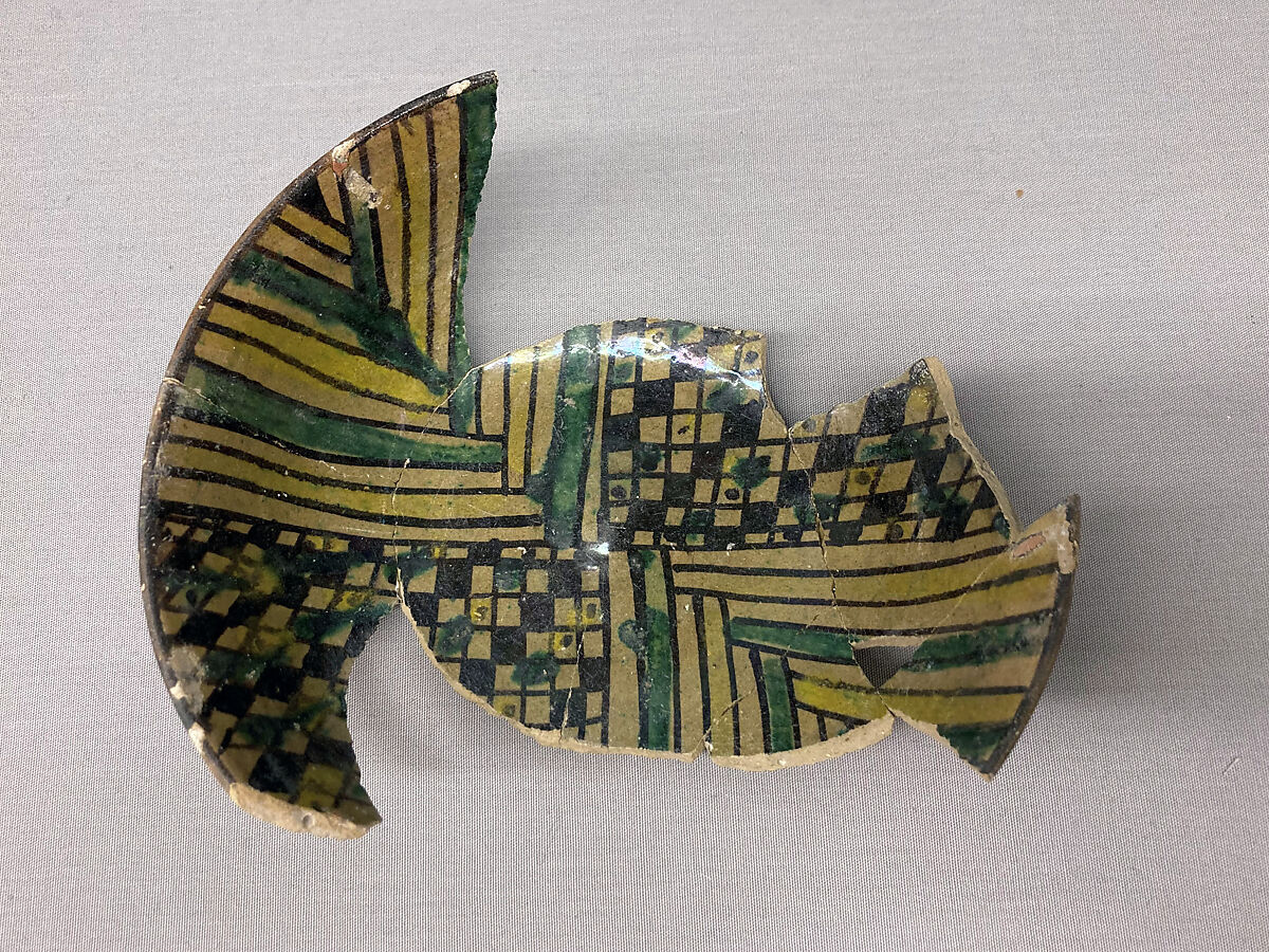 Bowl, Earthenware; painted in black slip and polychrome pigments under transparent colorless glaze (buff ware)