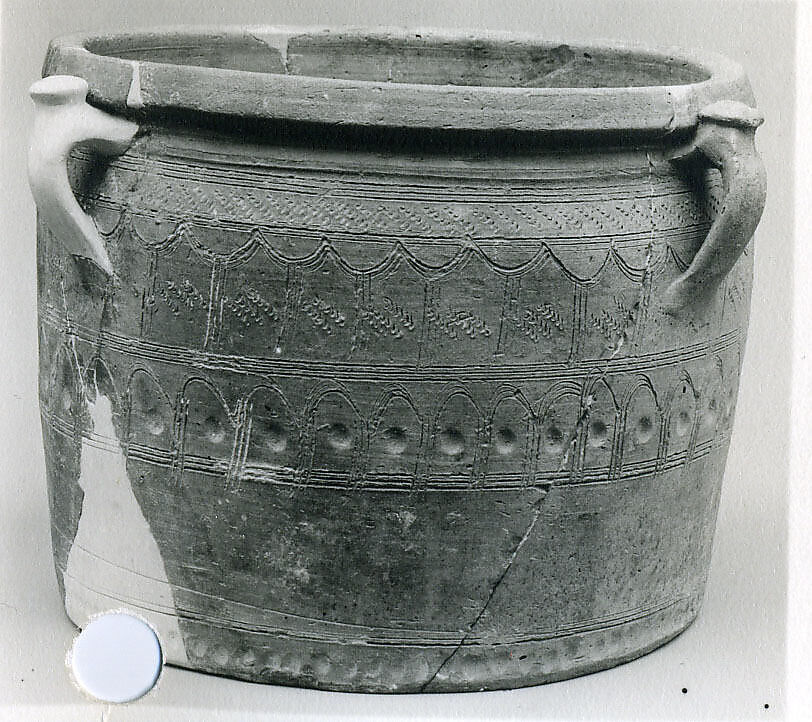 Jar, Earthenware; slip covered and incised, unglazed 