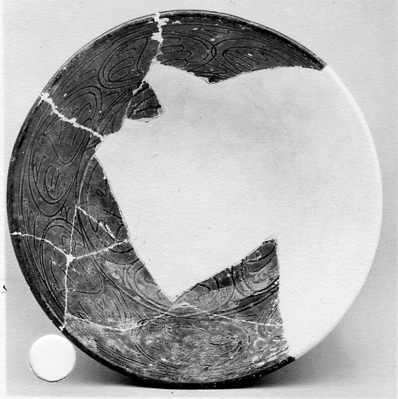 Bowl, Earthenware; white slip, incised under transparent green glaze