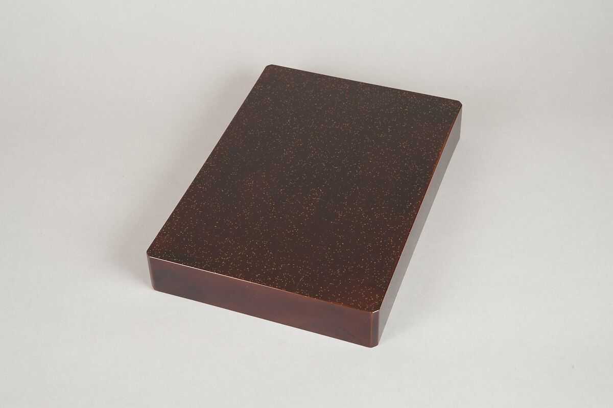 Writing Box with Design of Maple Leaves and Bugaku Hat from the Tale of Genji, Style of Ogawa Haritsu (Ritsuō) (Japanese, 1663–1747), Gold and glazed pottery on colored lacquer inlaid with mother-of-pearl, Japan