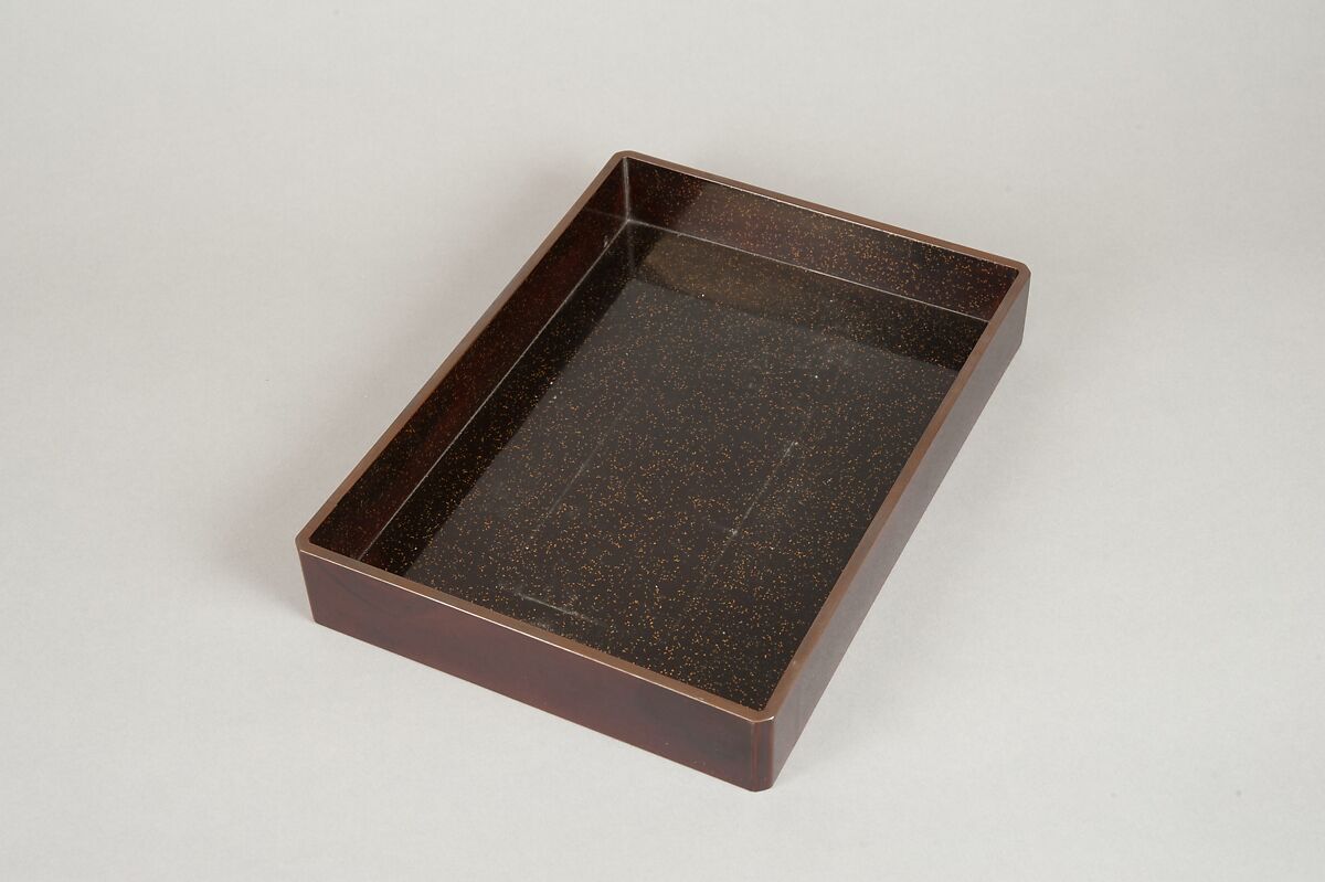 Writing Box with Design of Maple Leaves and Bugaku Hat from the Tale of Genji, Style of Ogawa Haritsu (Ritsuō) (Japanese, 1663–1747), Gold and glazed pottery on colored lacquer inlaid with mother-of-pearl, Japan