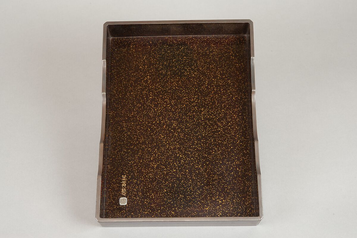 Writing Box with Design of Maple Leaves and Bugaku Hat from the Tale of Genji, Style of Ogawa Haritsu (Ritsuō) (Japanese, 1663–1747), Gold and glazed pottery on colored lacquer inlaid with mother-of-pearl, Japan