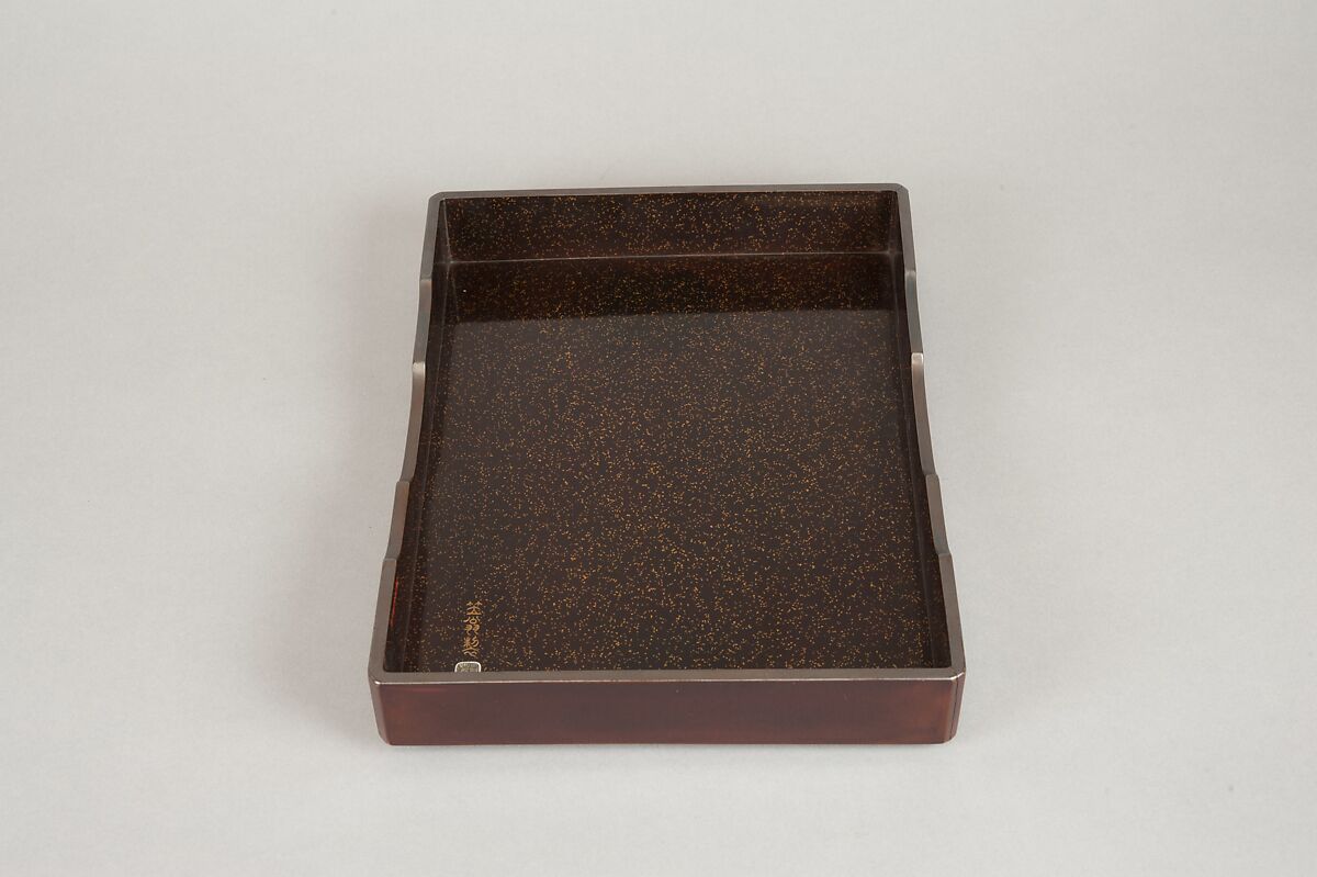 Writing Box with Design of Maple Leaves and Bugaku Hat from the Tale of Genji, Style of Ogawa Haritsu (Ritsuō) (Japanese, 1663–1747), Gold and glazed pottery on colored lacquer inlaid with mother-of-pearl, Japan