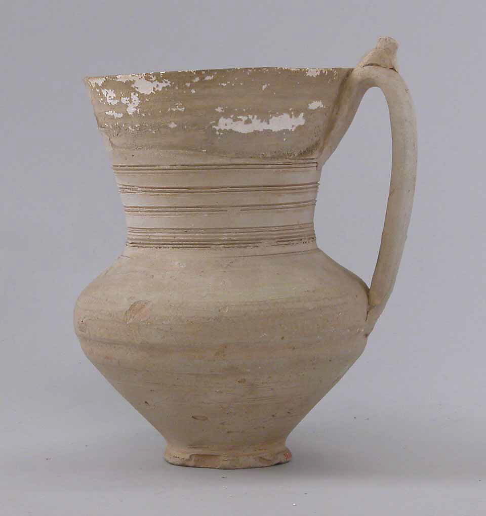 Jug, Earthenware; slip covered and incised, unglazed 