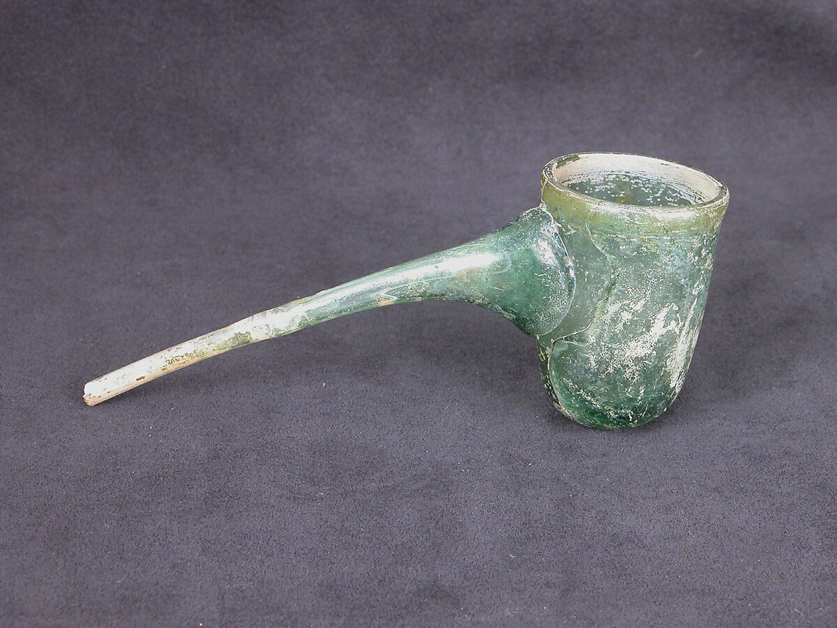 Alembic, Glass, green; blown, applied spout 