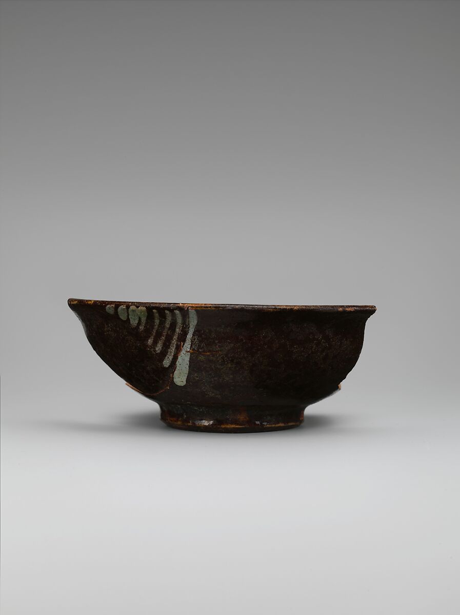 Bowl, Earthenware; red-brown slip with white slip decoration under transparent glaze