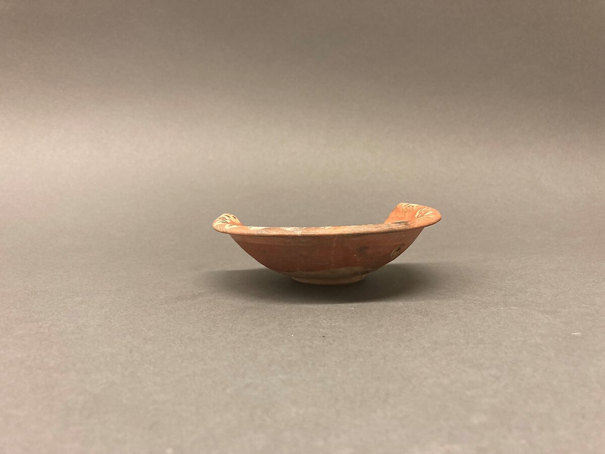 Bowl, Earthenware; red slip with polychrome slip decoration under transparent glaze