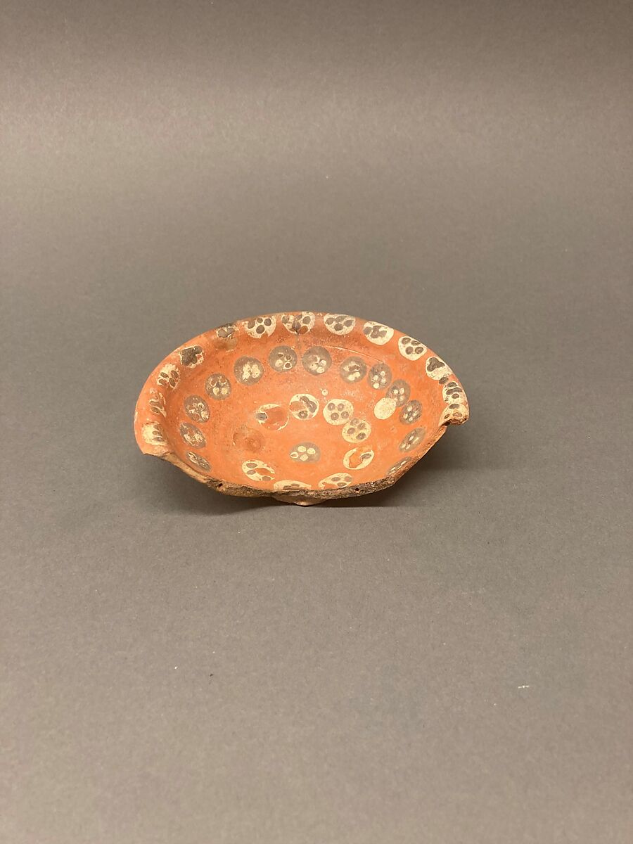 Bowl, Earthenware; red slip with polychrome slip decoration under transparent glaze 