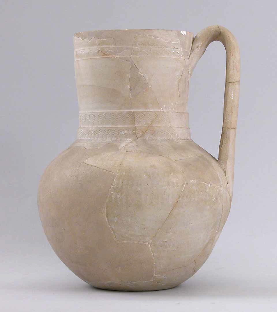 Jug, Earthenware; slip covered and incised, unglazed 