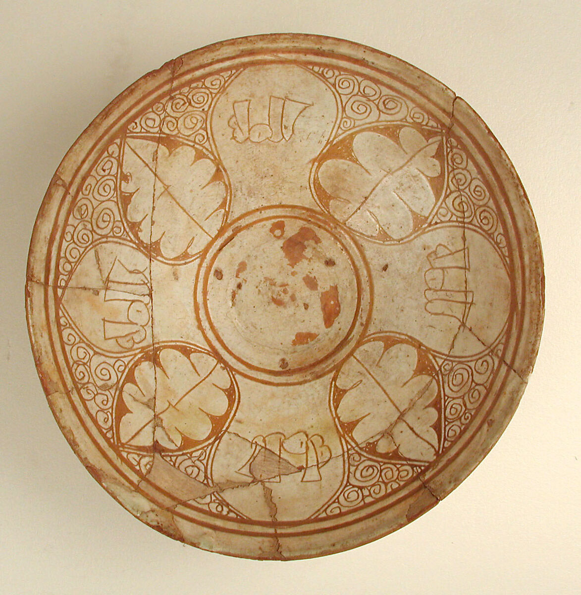 Bowl with Incised Decoration, Earthenware; white slip under transparent glaze, incised 