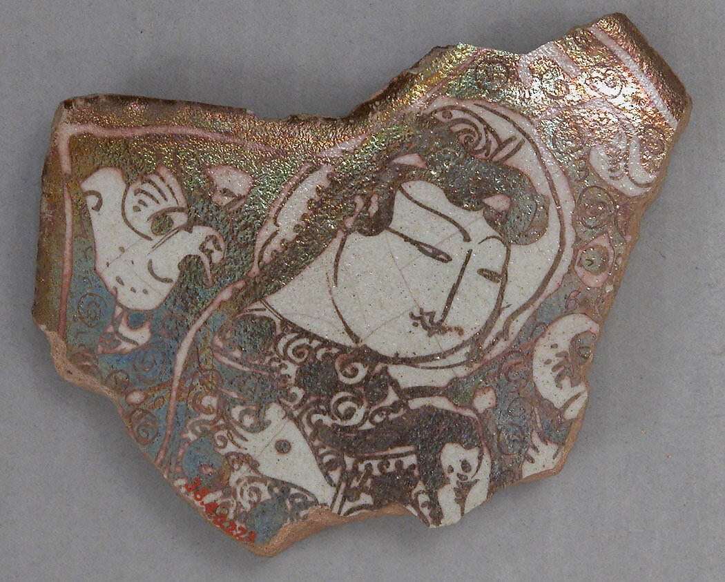 Tile Fragment, Stonepaste; luster-painted on opaque white glaze