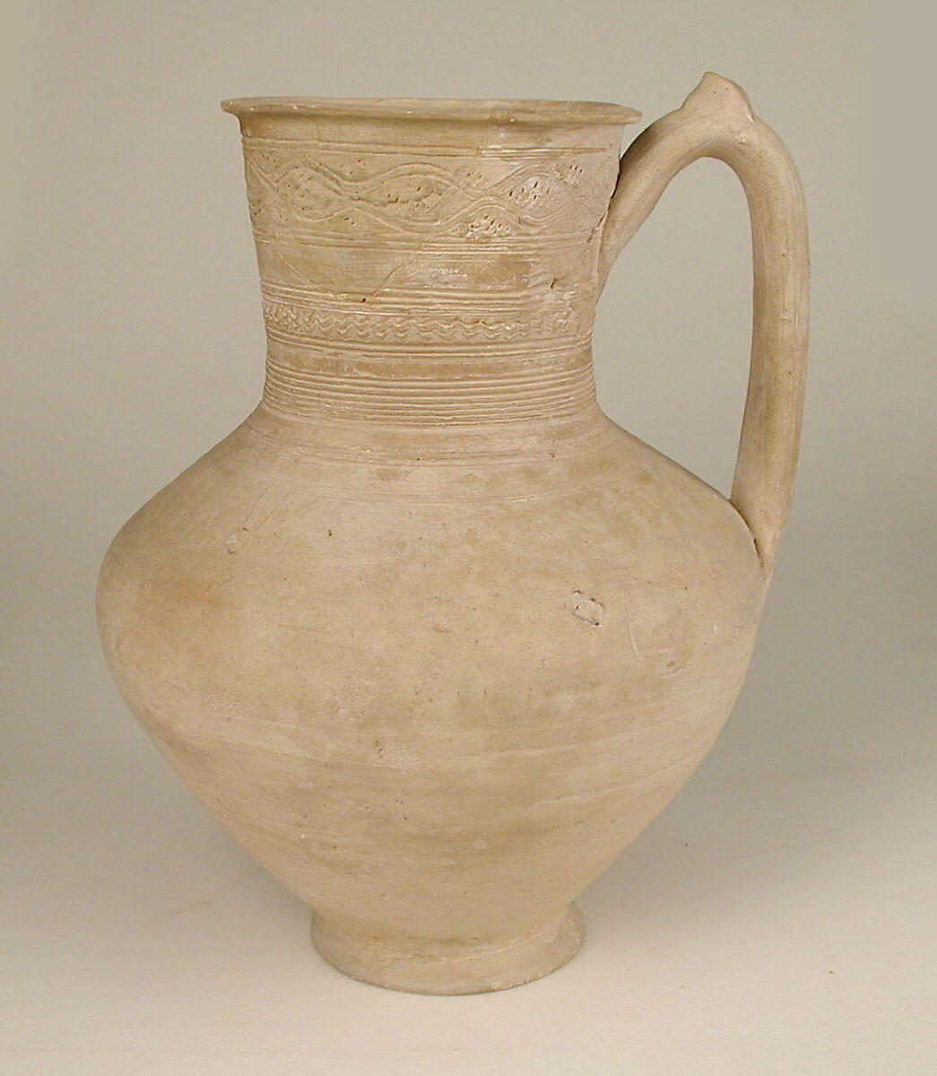 Unglazed Ewer, Earthenware; incised, unglazed 