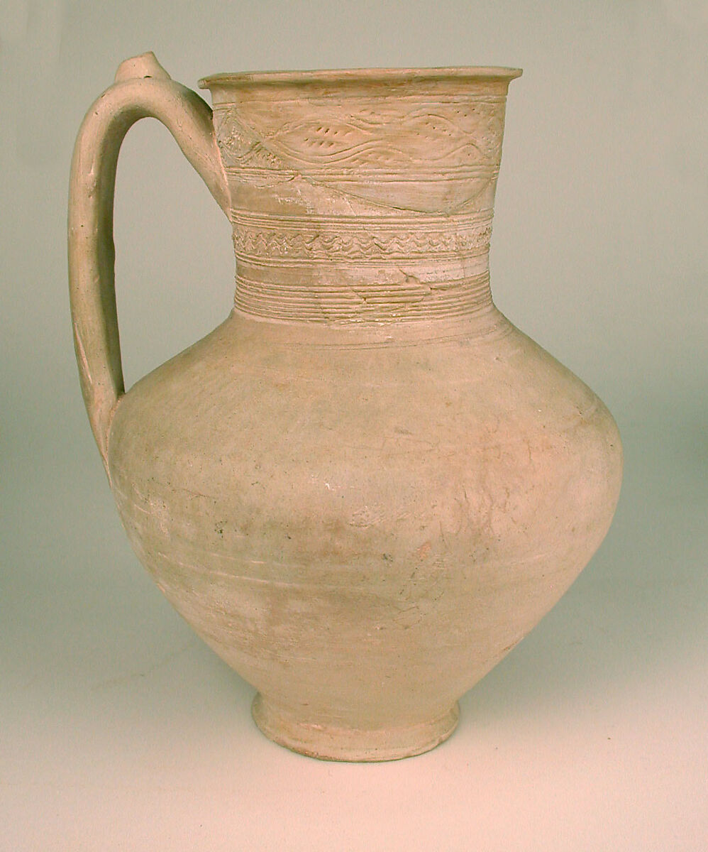 Unglazed Ewer, Earthenware; incised, unglazed