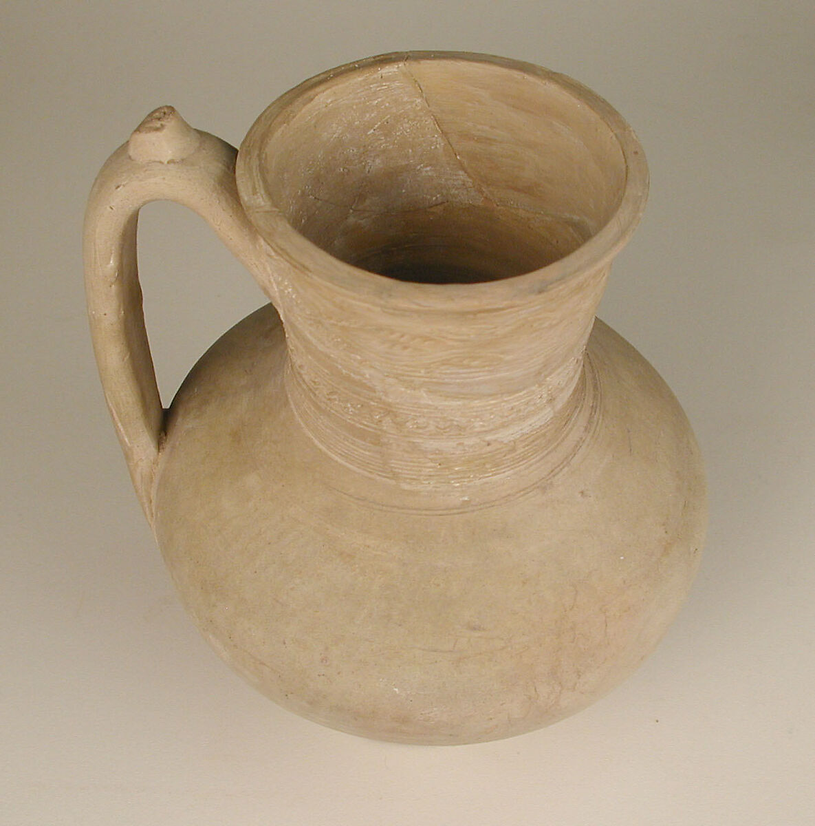 Unglazed Ewer, Earthenware; incised, unglazed