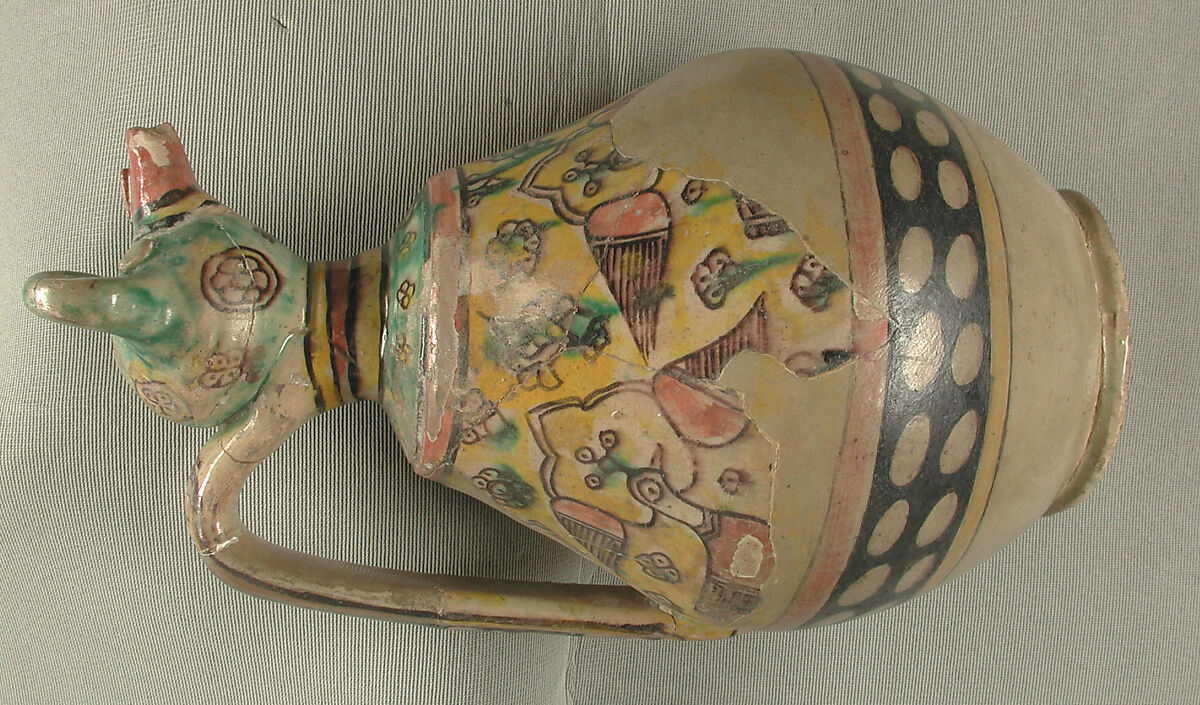 Animal-Spouted Pitcher, Earthenware; polychrome decoration under transparent glaze (buff ware)