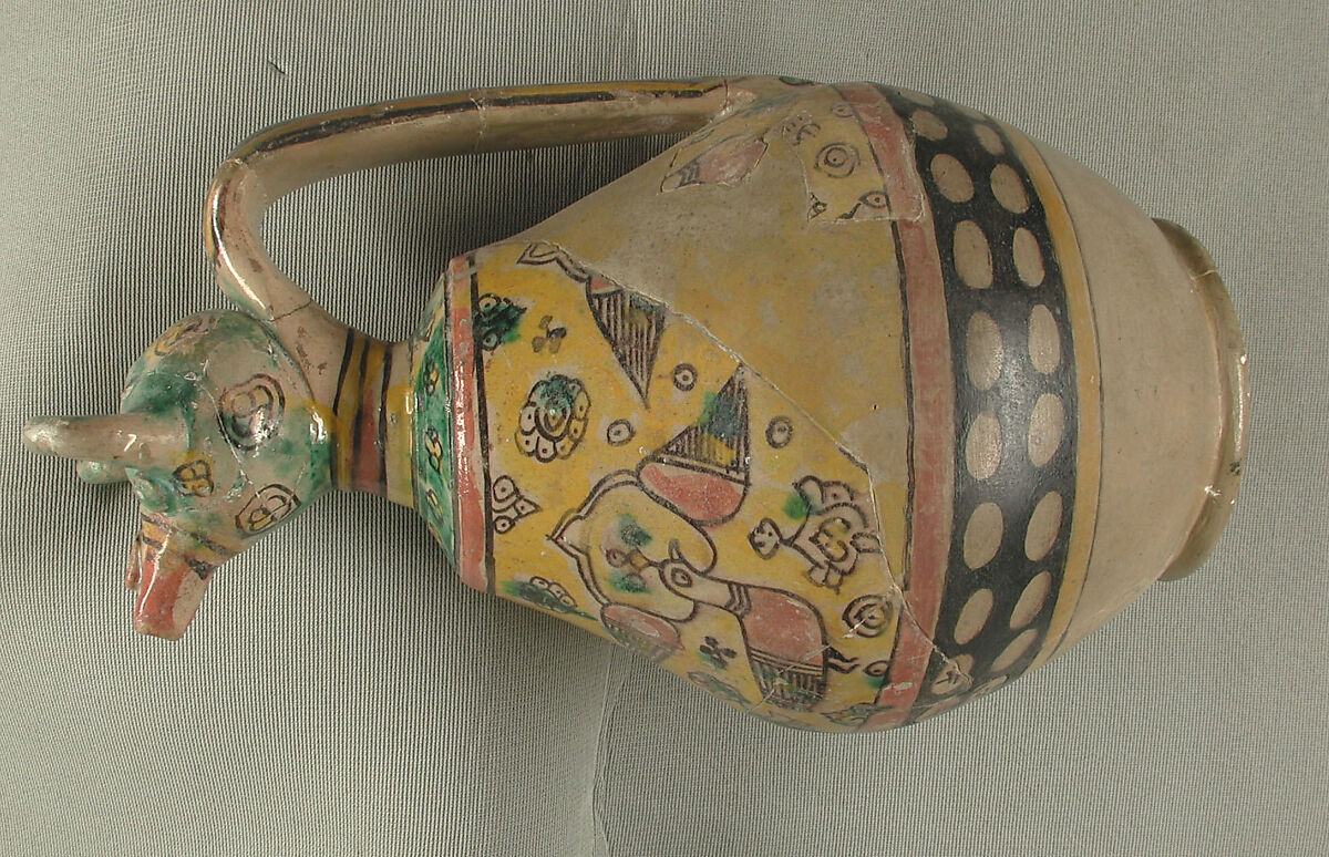 Animal-Spouted Pitcher, Earthenware; polychrome decoration under transparent glaze (buff ware)