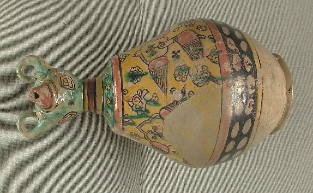 Animal-Spouted Pitcher, Earthenware; polychrome decoration under transparent glaze (buff ware)