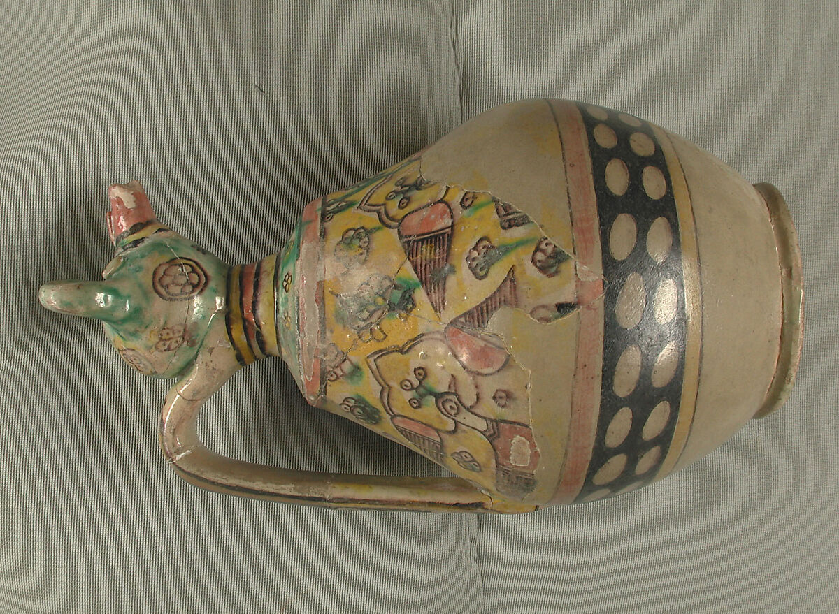 Animal-Spouted Pitcher, Earthenware; polychrome decoration under transparent glaze (buff ware)