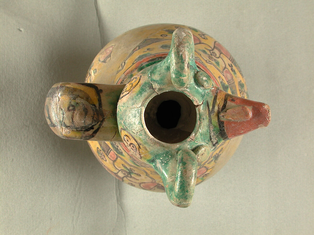 Animal-Spouted Pitcher, Earthenware; polychrome decoration under transparent glaze (buff ware)