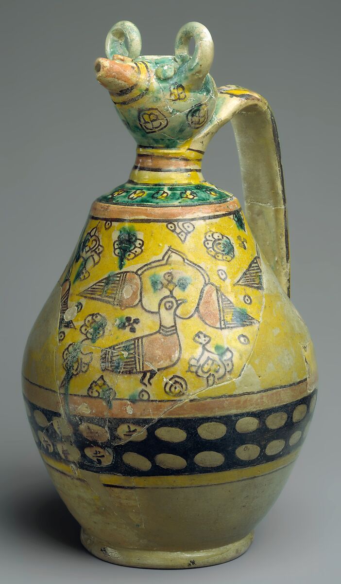 Animal-Spouted Pitcher, Earthenware; polychrome decoration under transparent glaze (buff ware)