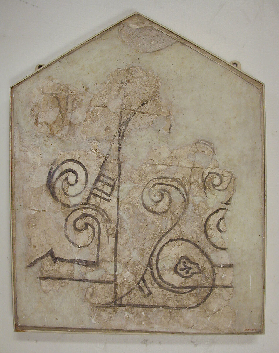 Fragment of Inscription, Found behind Stucco Dado Panel, Stucco; painted
