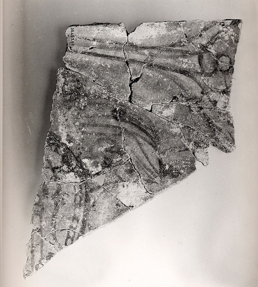 Shoulder of a Figure with Blue Drapery, Stucco; painted