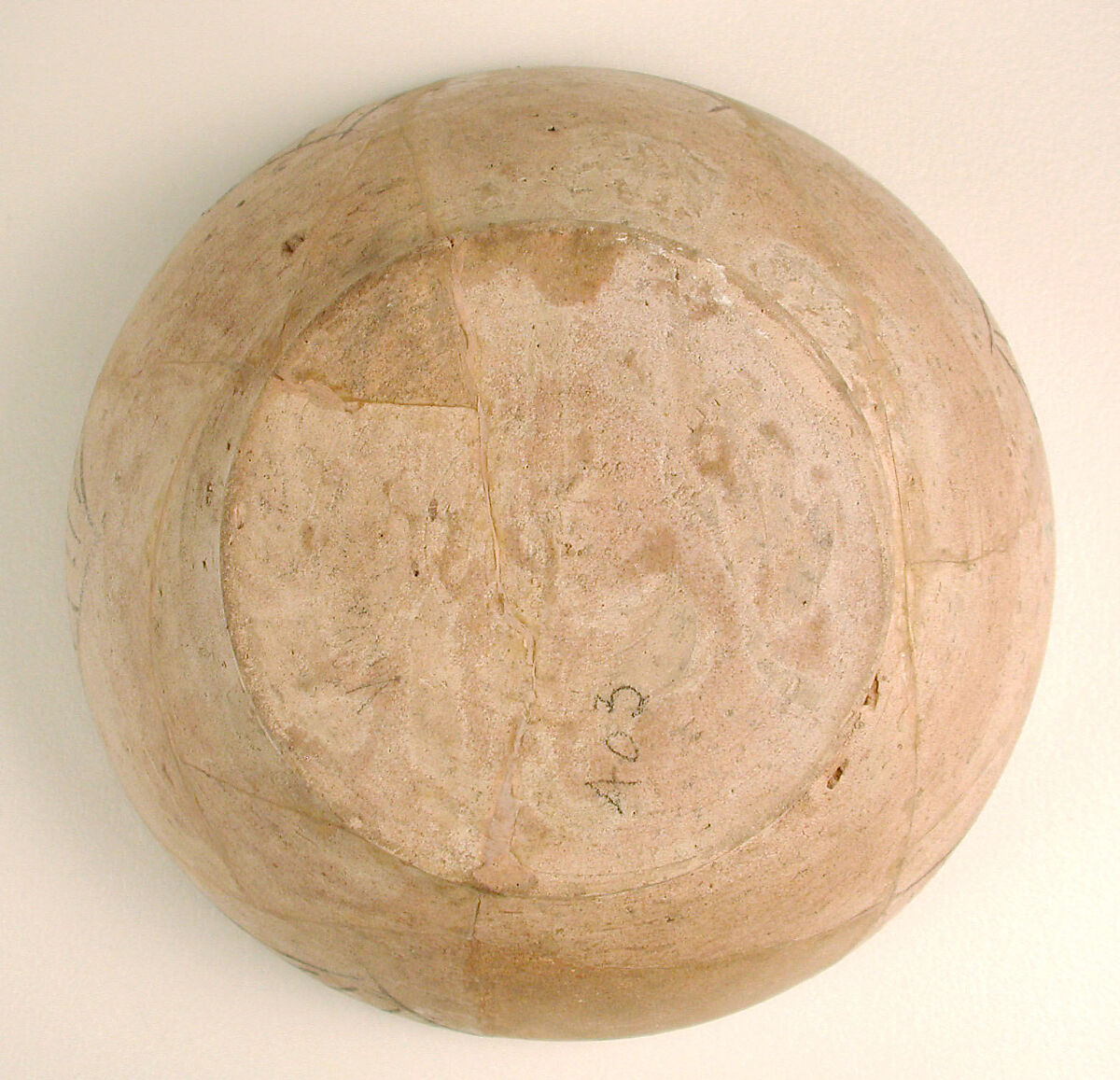 Buffware Bowl with Geometric Designs, Earthenware; polychrome decoration under transparent glaze (buff ware)