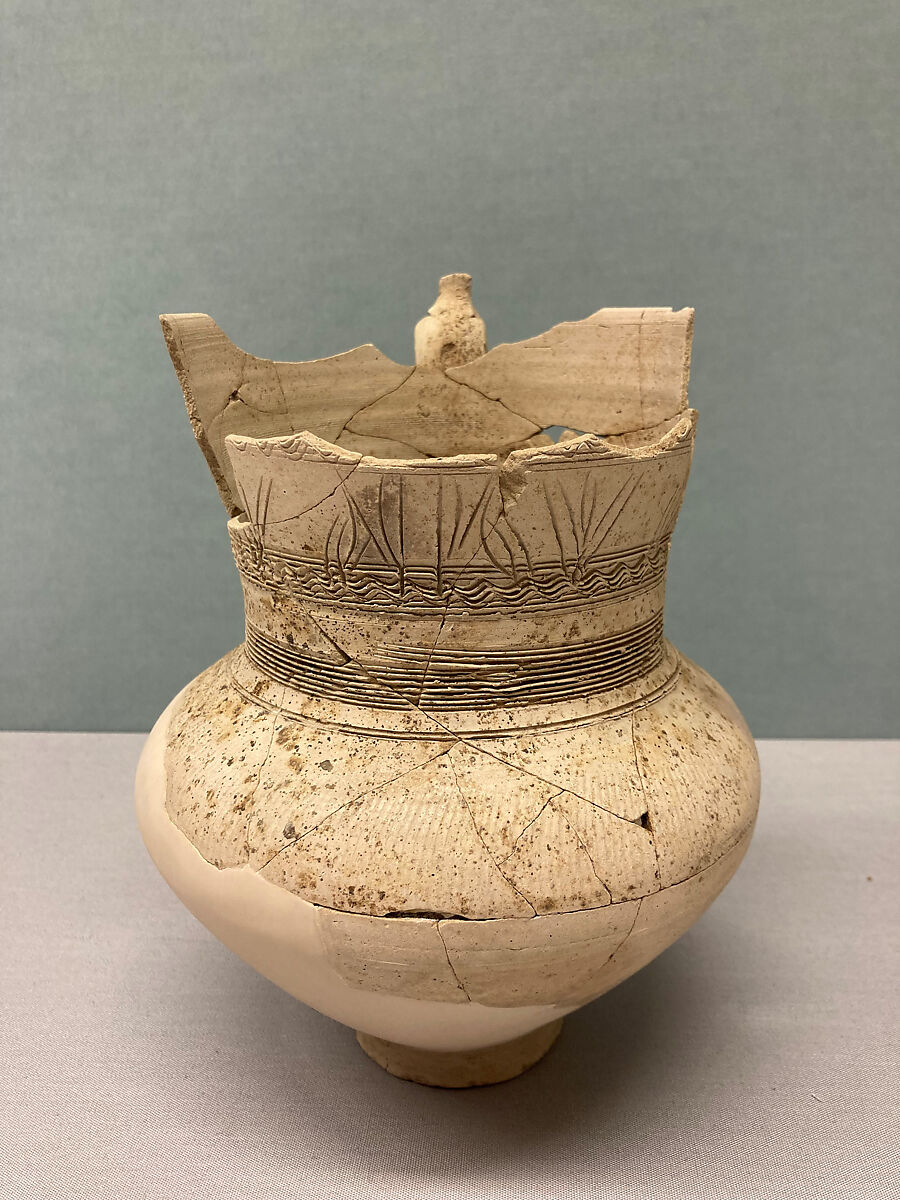 Jar, Earthenware; slip covered and incised, unglazed