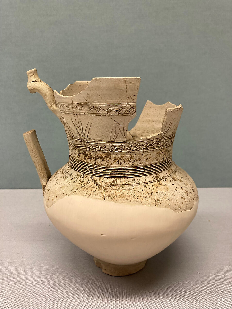 Jar, Earthenware; slip covered and incised, unglazed