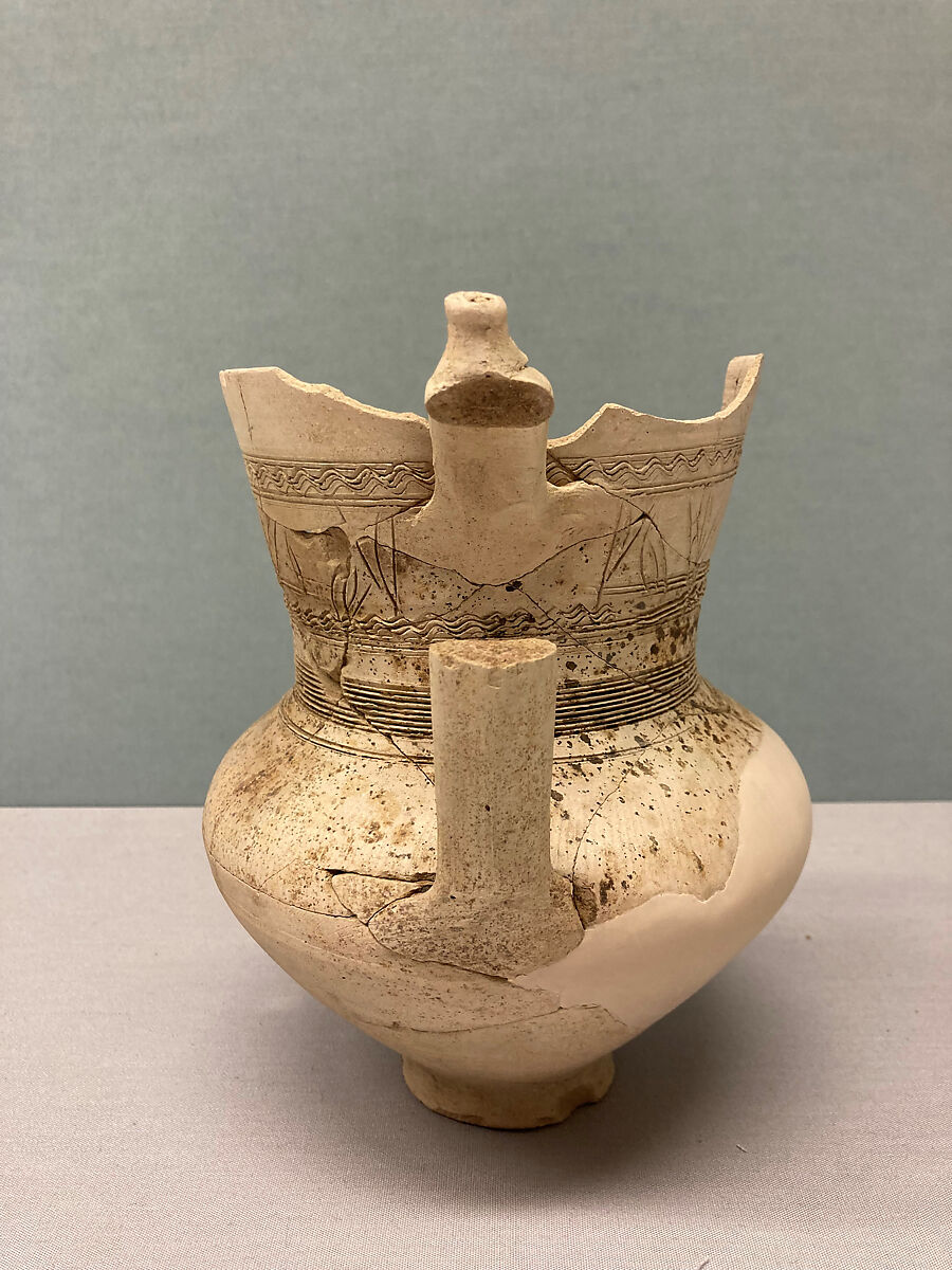 Jar, Earthenware; slip covered and incised, unglazed