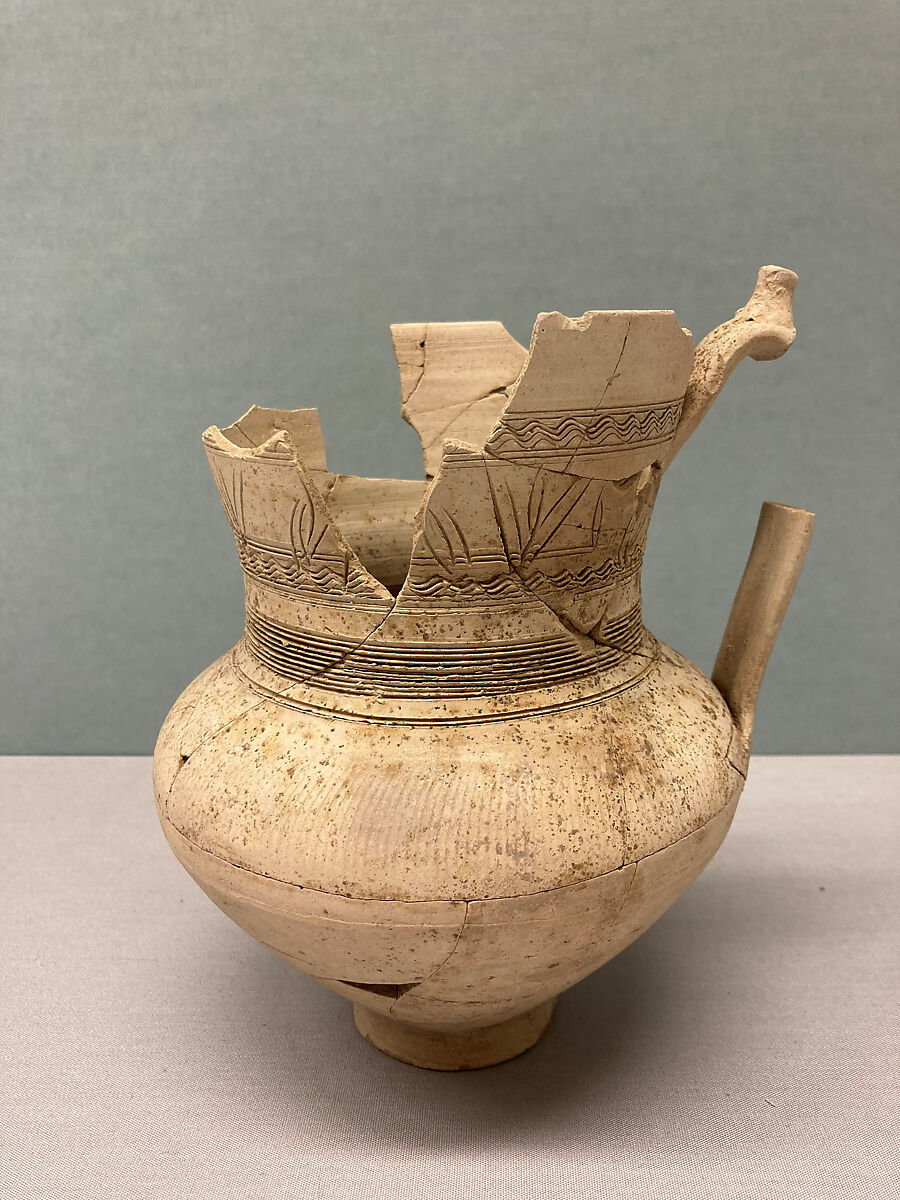 Jar, Earthenware; slip covered and incised, unglazed