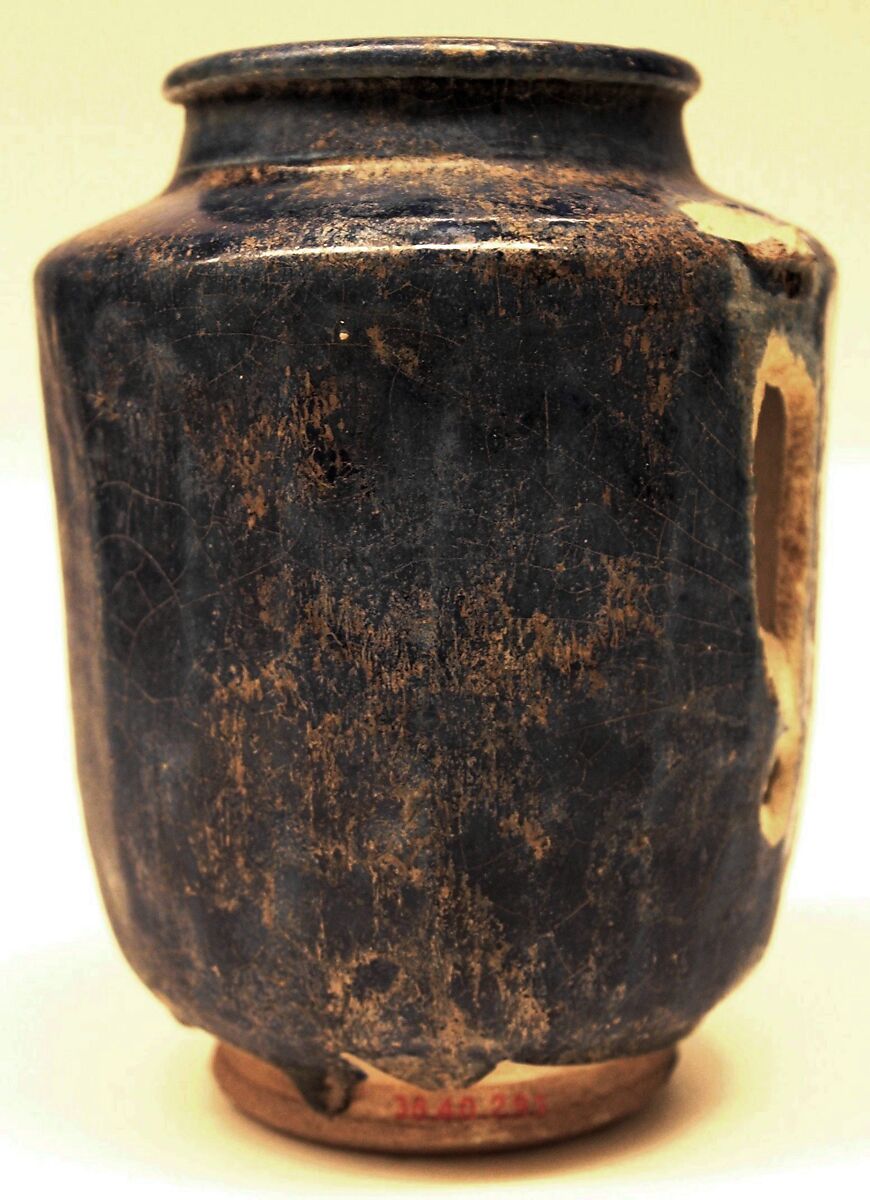 Jar, Earthenware; under blue glaze 