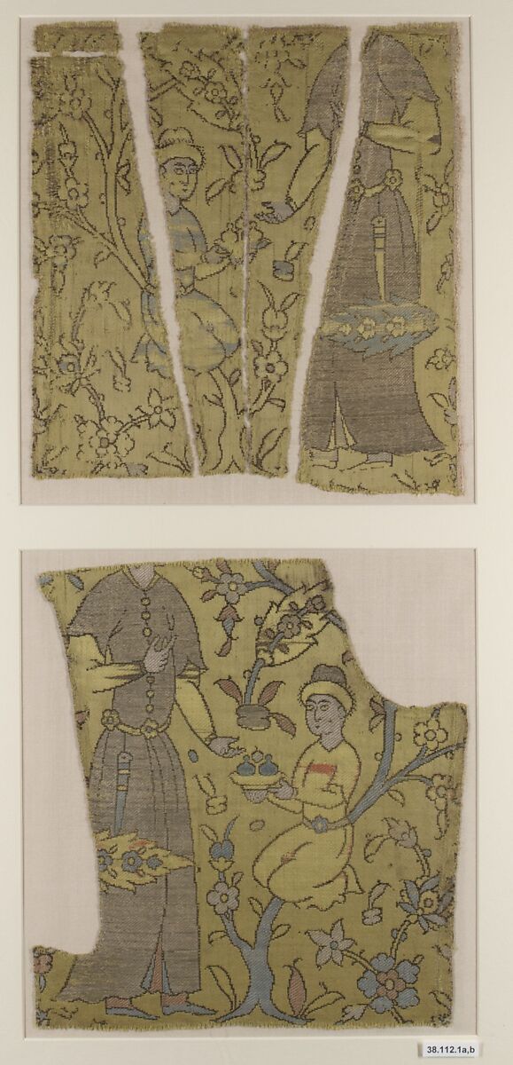 Textile Fragment, Silk and metal wrapped thread; brocaded