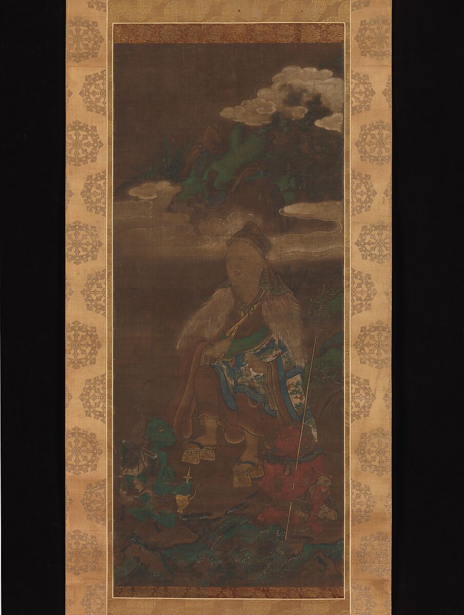 Portrait of En no Gyōja, Attributed to Jakusai 寂済 (Japanese, 1348–1424), Hanging scroll; ink and color on silk, Japan 