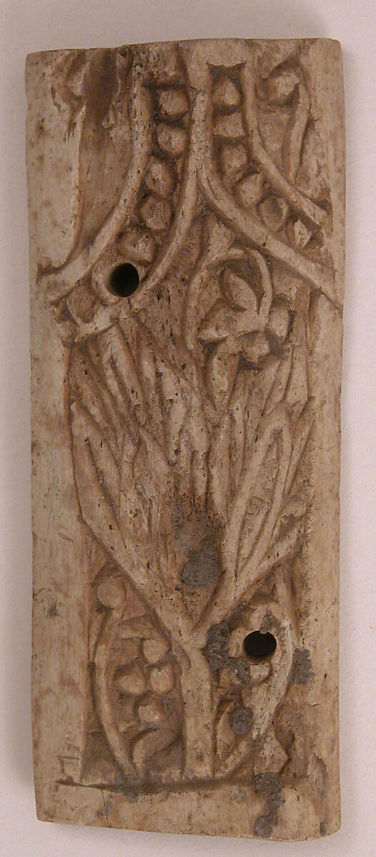 Plaque, Bone; carved with remains of paint 