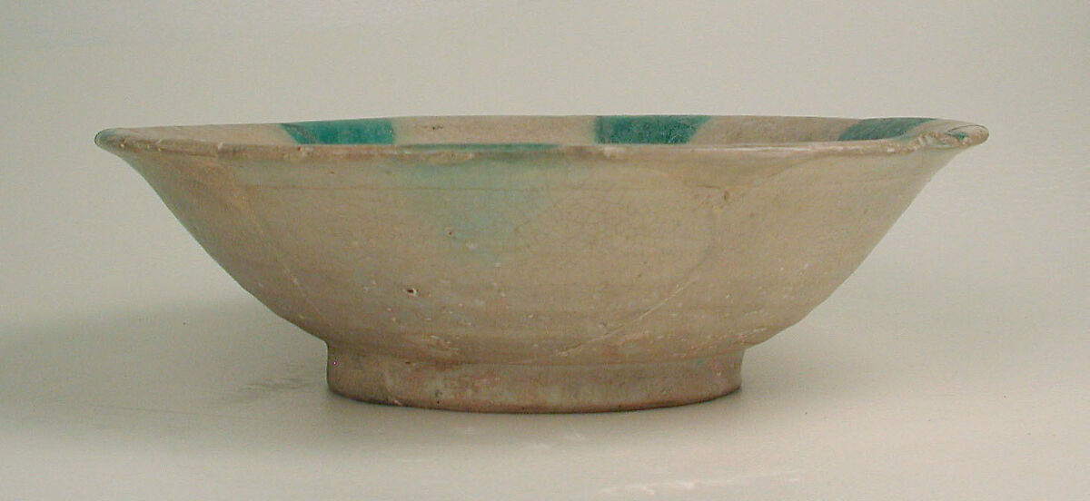 Imitation Green-Splashed Samarra Ware, Earthenware; painted in black with splashes of green on opaque white (tin) glaze