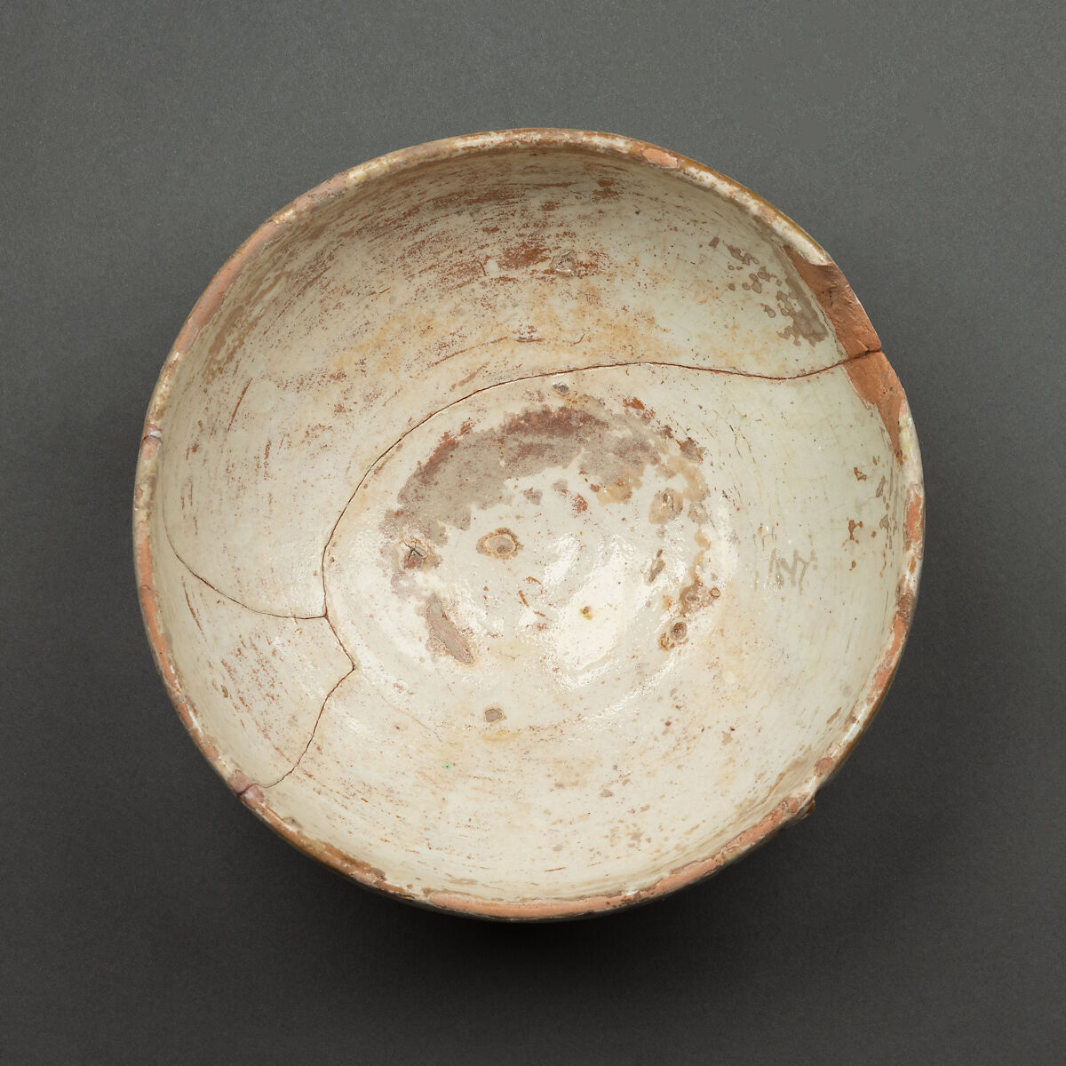 Bowl, Earthenware; white slip under glaze