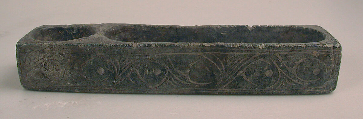 Penbox with Inkwell, Steatite; carved, incised 