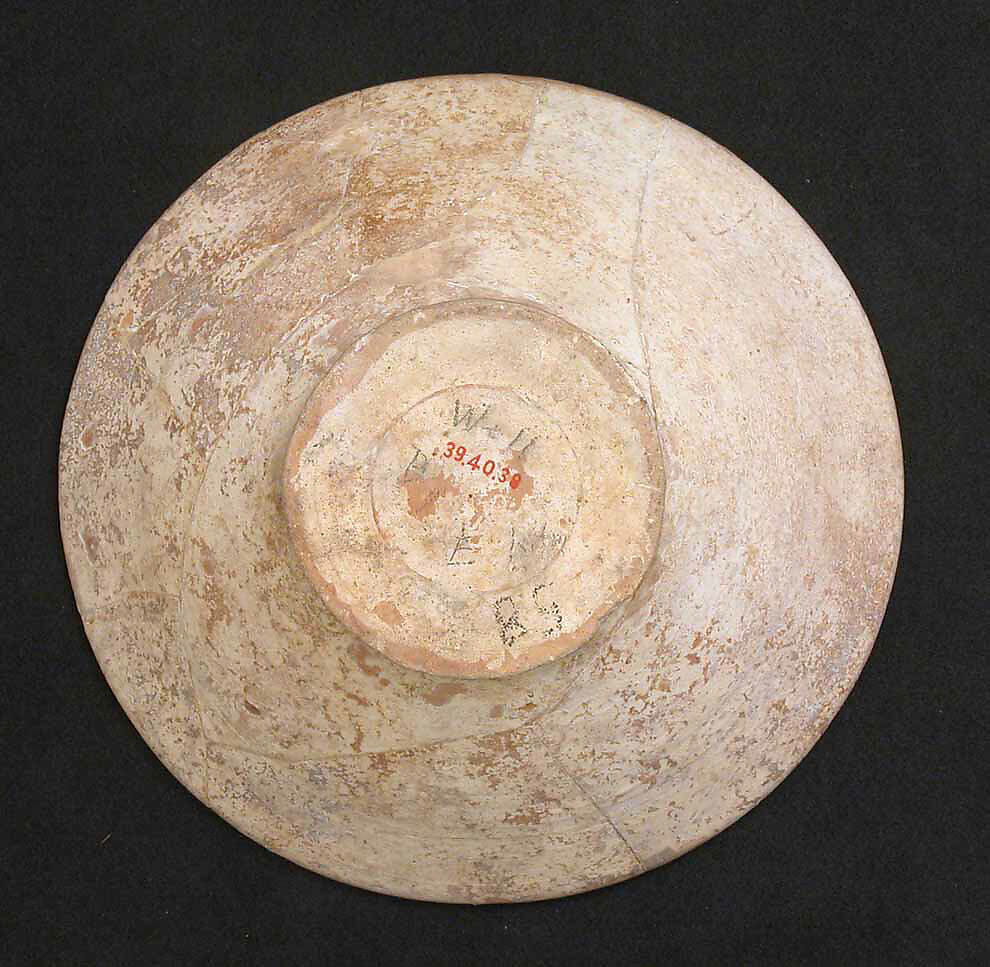 Bowl, Earthenware; white slip with brown decoration under glaze