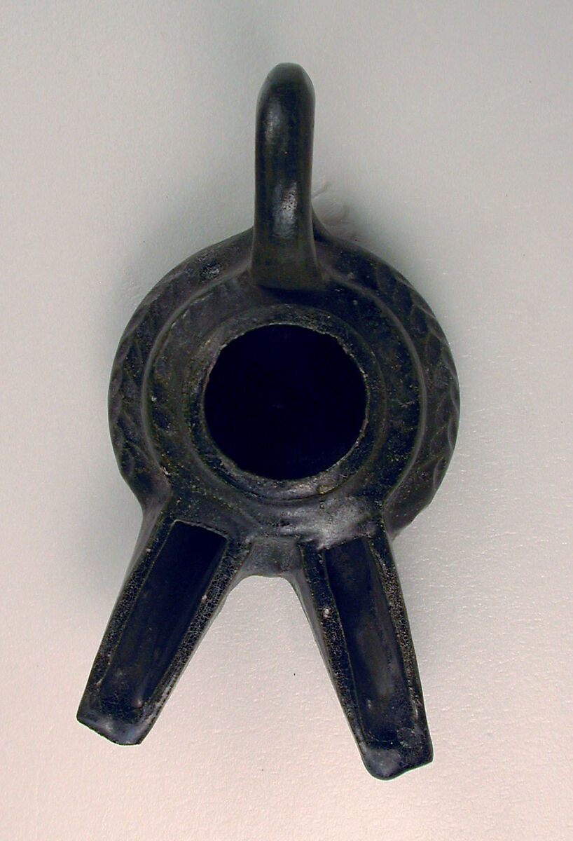 Ceramic Oil Lamp, Earthenware; molded, glazed