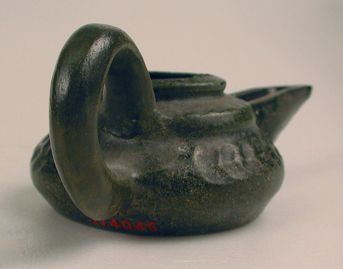 Ceramic Oil Lamp, Earthenware; molded, glazed