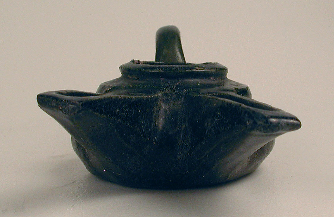 Ceramic Oil Lamp, Earthenware; molded, glazed