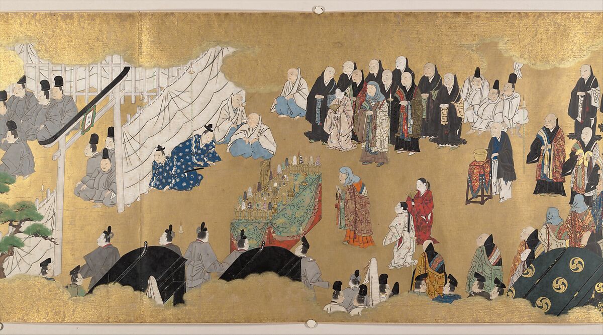 “Leaves of Wild Ginger” (Aoi), from the Phantom Genji Scrolls (Maboroshi no Genji monogatari emaki), Handscroll; ink, color, and gold on paper, Japan