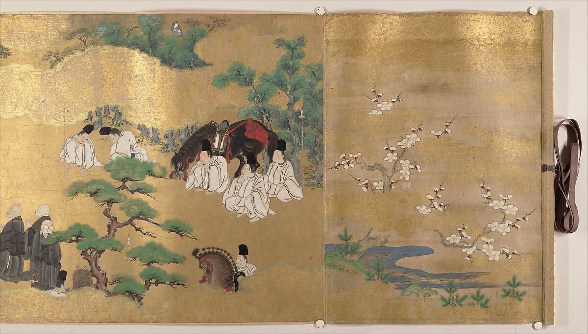 “Leaves of Wild Ginger” (Aoi), from the Phantom Genji Scrolls (Maboroshi no Genji monogatari emaki), Handscroll; ink, color, and gold on paper, Japan