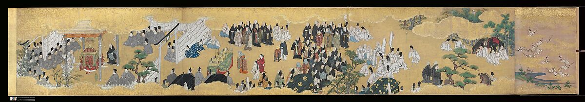 “Leaves of Wild Ginger” (Aoi), from the Phantom Genji Scrolls (Maboroshi no Genji monogatari emaki), Handscroll; ink, color, and gold on paper, Japan