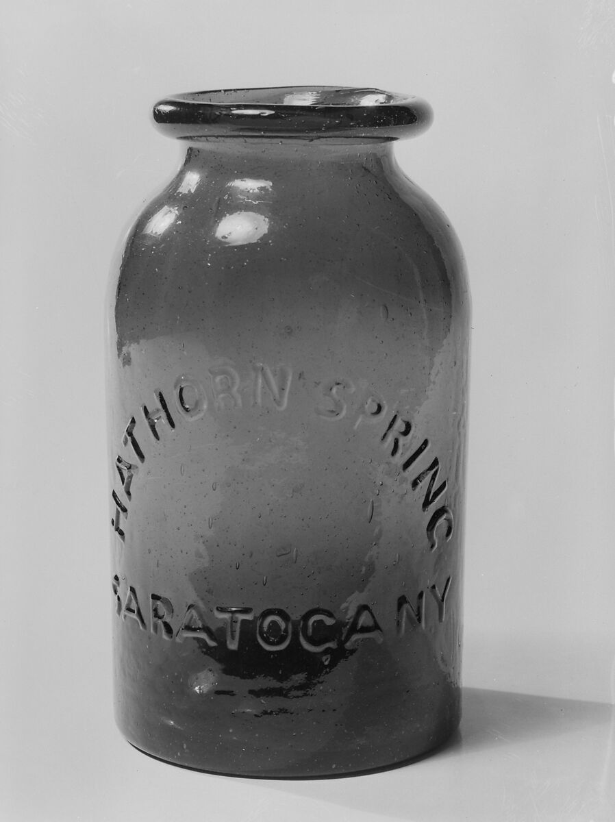 Jar, Free-blown molded green glass, American 